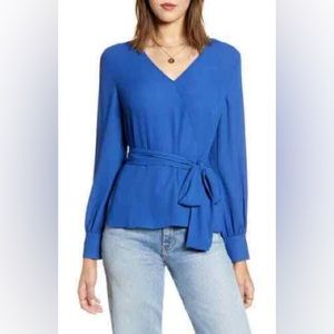 Halogen Tie-Waist Cobalt Blouse NWT